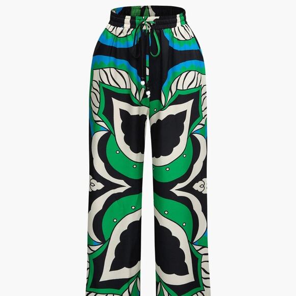 Micas Pants - Micas Printed Straight Leg Pant with Drawstring Waist Size M NWT